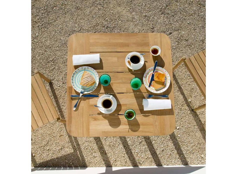 Kwadratowy stół ogrodowy z drewna tekowego Made in Italy - Liberato Viadurini