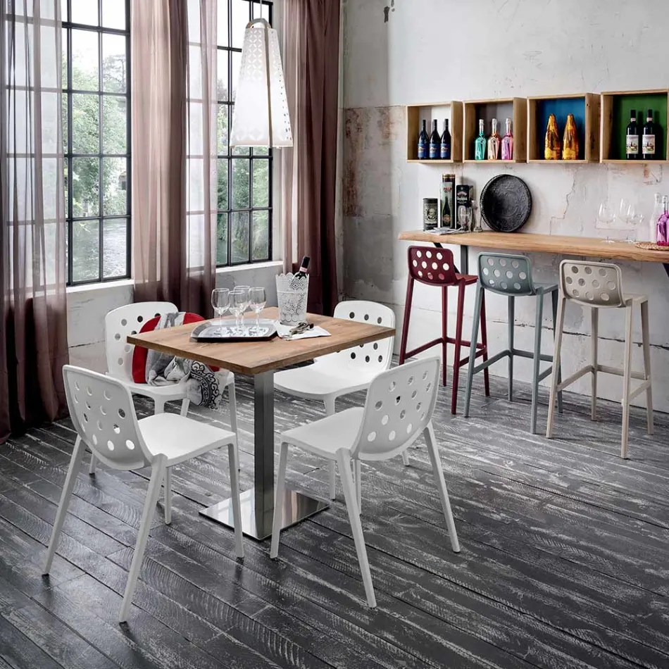 Kwadratowy stół z satynowej stali nierdzewnej HPL Made in Italy - soczewka Viadurini