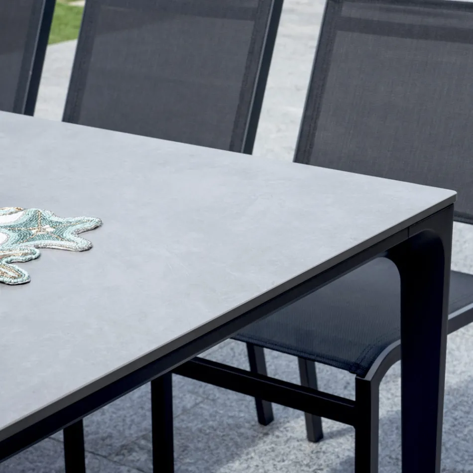 Prostokątny stół ogrodowy z aluminium i kamionki - Lunara Viadurini