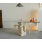 Prostokątny stół w kamieniu z projektantem szkła górnym Ascanio Viadurini