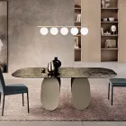 Prostokątny stół z młotkowanym szklanym oparciem – posrebrzany. Wyprodukowano we Włoszech – Almo Viadurini