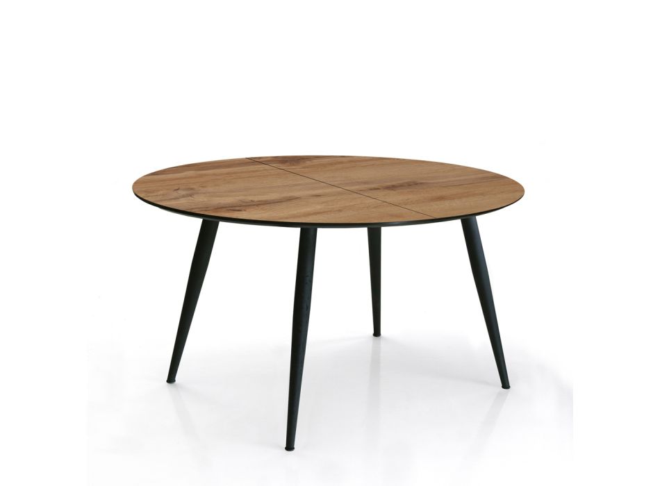 Okrągły stół z możliwością rozłożenia do 150 cm Wykończenie jasnego orzecha - Capone Viadurini