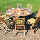 Okrągły stół ogrodowy z możliwością rozłożenia do 170 cm. Wykonany z drewna tekowego - Armonia Viadurini