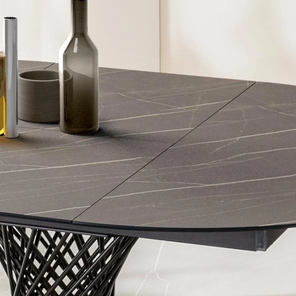 Okrągły stół rozkładany do 170 cm z metalu i HPL - Sorriso Viadurini