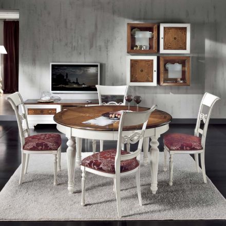 Rozkładany okrągły stół z wkładką i 4 krzesłami Made in Italy - Alite Viadurini