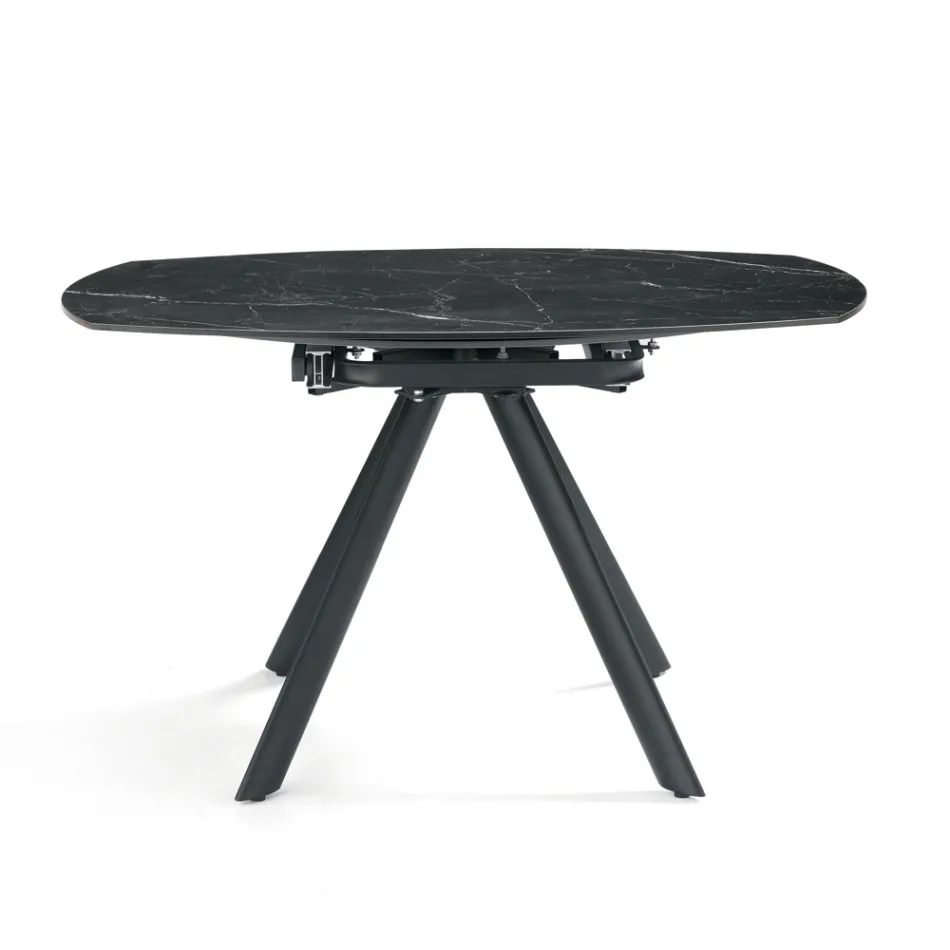 Rozkładany okrągły stół z kamienia spiekanego z efektem marmuru - Portico Viadurini