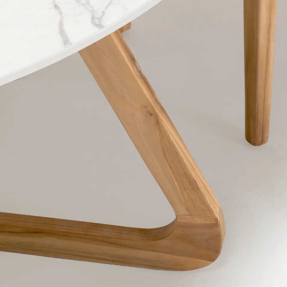 Okrągły stół ogrodowy z ceramiki Calacatta Oro Made in Italy - Pegaso Viadurini