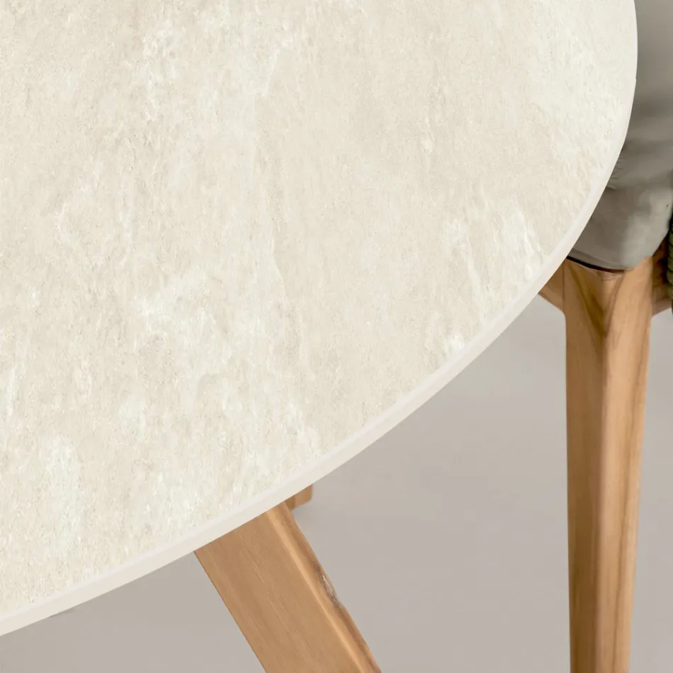 Okrągły stół ogrodowy z ceramiki Chianca firmy Ostuni Made in Italy - Pegaso Viadurini