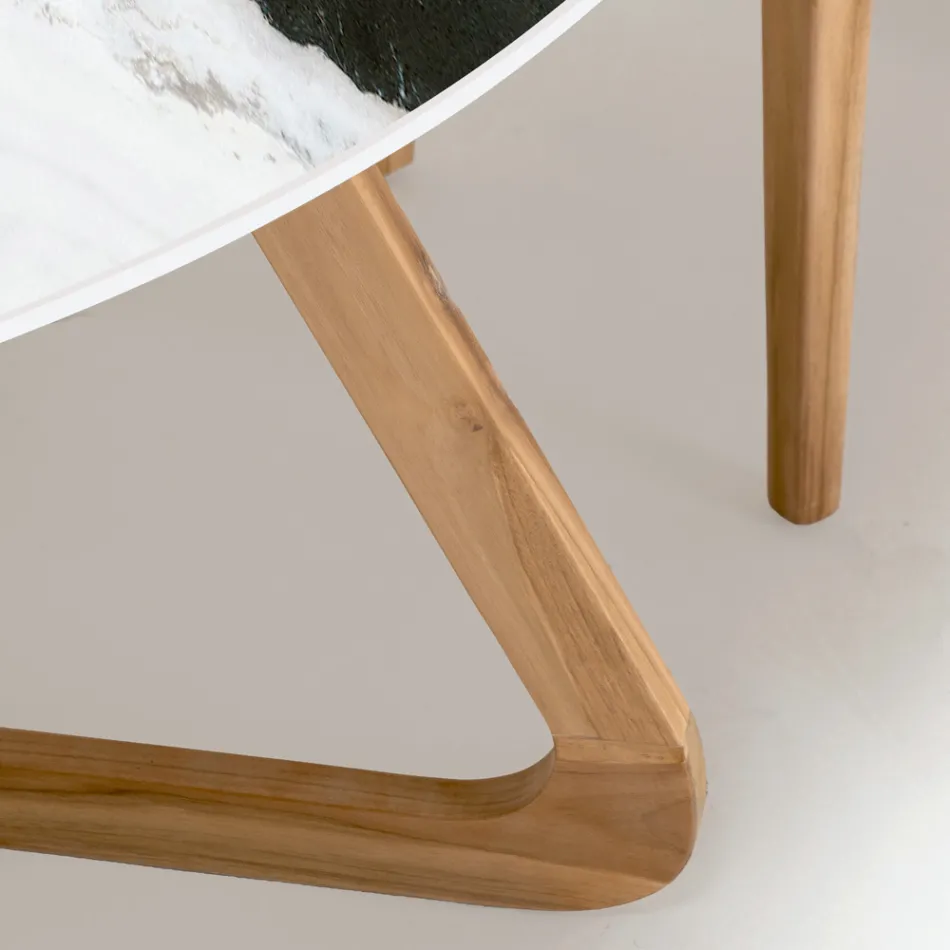 Okrągły stół ogrodowy z białej ceramiki Panda Made in Italy - Pegaso Viadurini