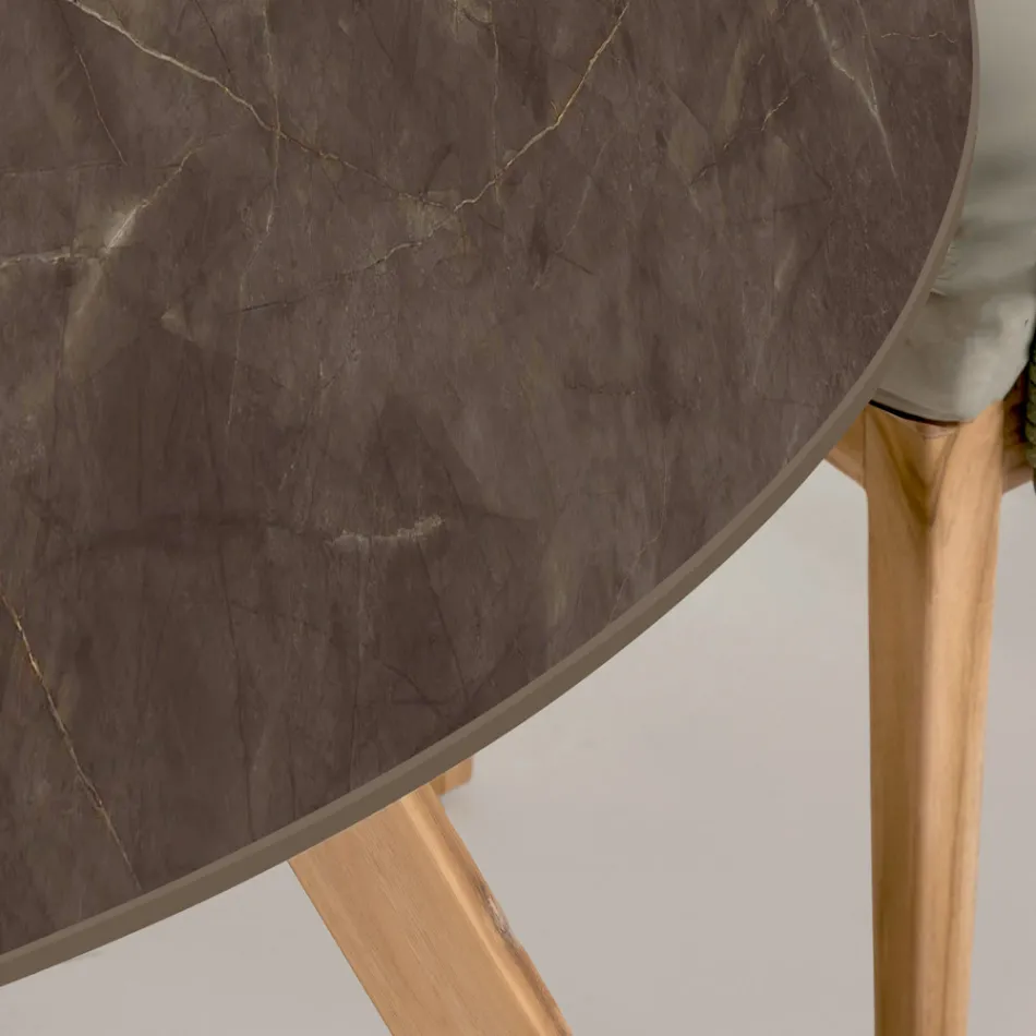 Okrągły stół ogrodowy z ceramiki Pulpis Brown Made in Italy - Pegaso Viadurini