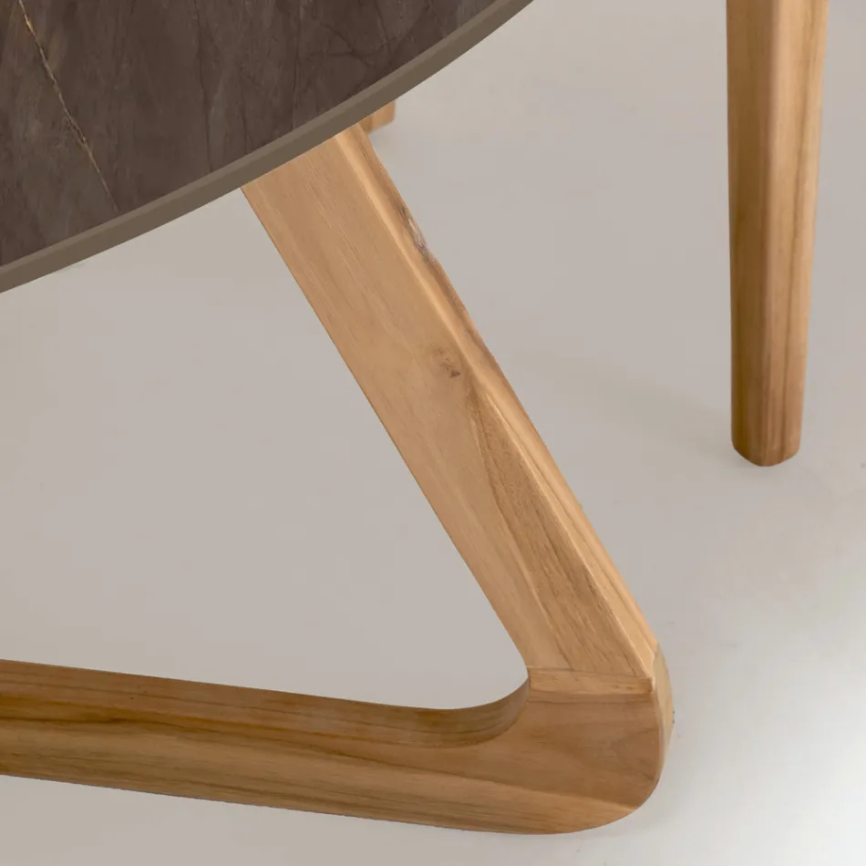 Okrągły stół ogrodowy z ceramiki Pulpis Brown Made in Italy - Pegaso Viadurini