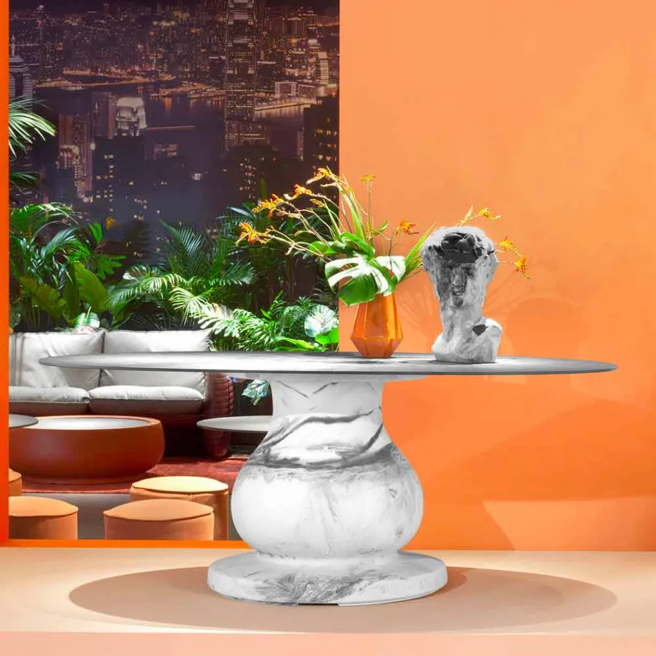 Okrągły stół o klasycznym designie, Ø140 i blat HPL - XIX wiek według prowadnicy Viadurini