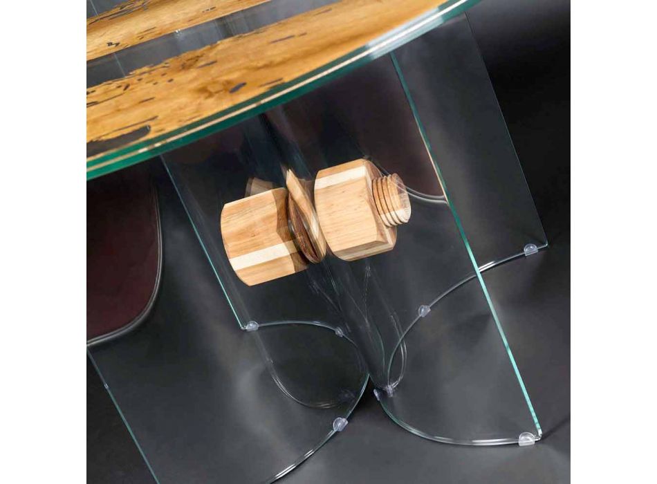 Okrągły stół projektowanie szkła weneckiego i drewniane delfina Viadurini