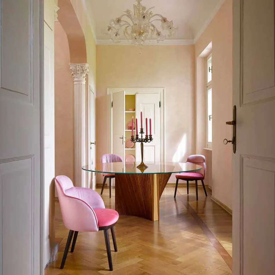 Okrągły stół ze szkła i olejowanego jesionu Made in Italy - Madame Viadurini