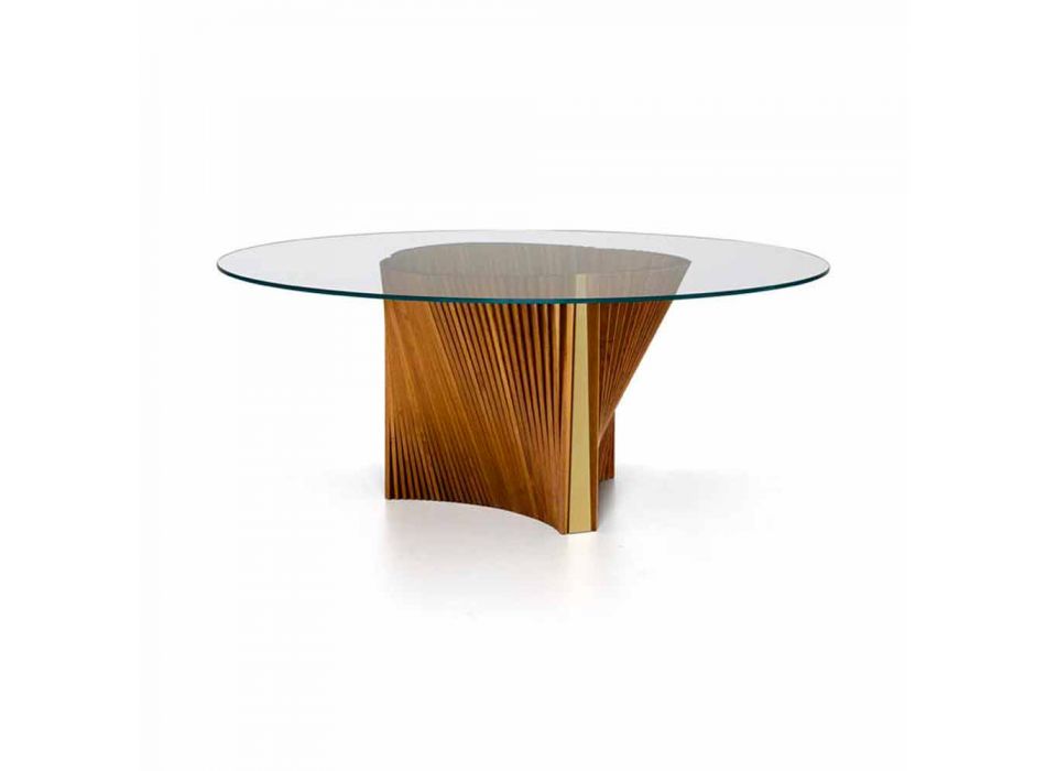 Okrągły stół ze szkła i olejowanego jesionu Made in Italy - Madame Viadurini