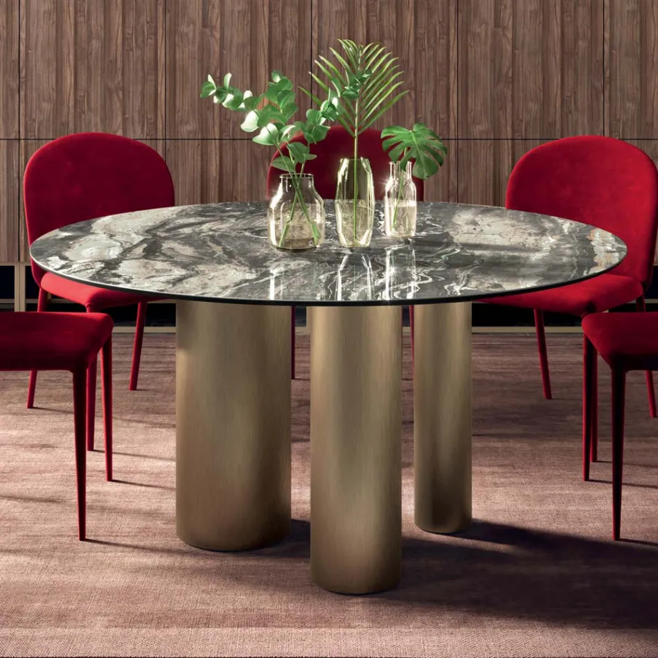 Naprawiono okrągły stół z ceramicznym blatem wyprodukowanym we Włoszech - nożyczki Viadurini