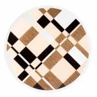 Okrągły stół Modeno ze szklanym blatem i drewnianymi wkładami Ozzy Viadurini