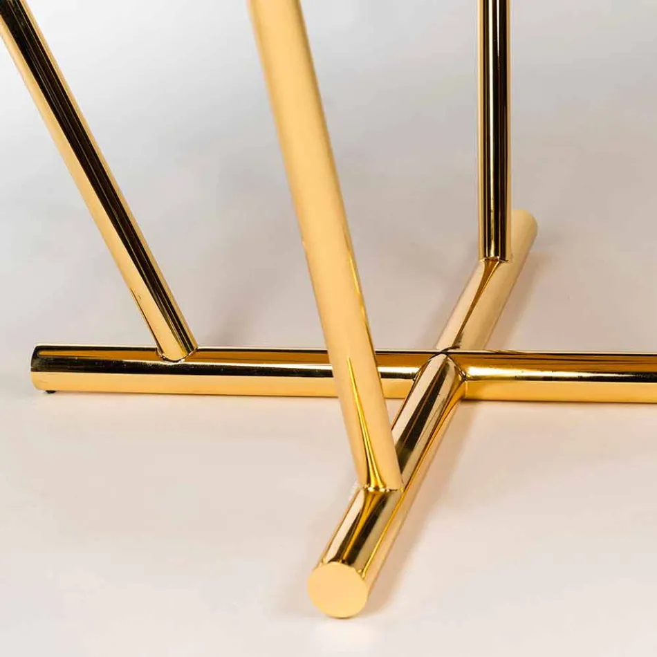 Okrągły stół Modeno ze szklanym blatem i drewnianymi wkładami Ozzy Viadurini