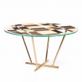 Okrągły stół Modeno ze szklanym blatem i drewnianymi wkładami Ozzy