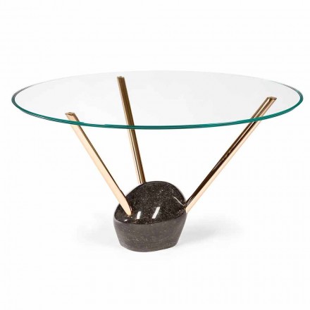 Nowoczesny okrągły stół ze szklanym blatem i marmurową podstawą Adele Viadurini