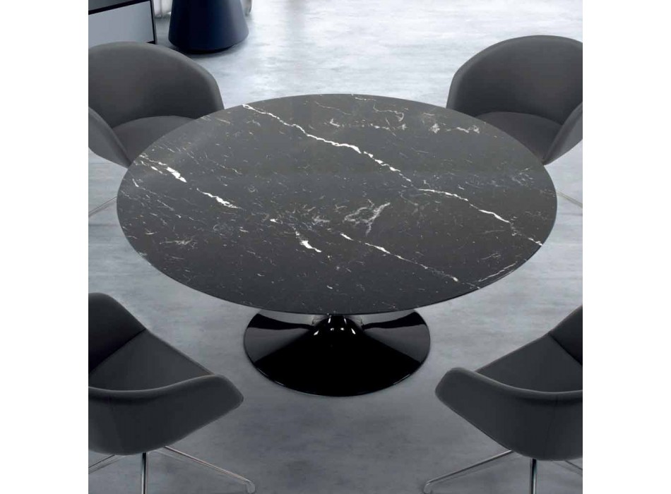 Nowoczesny okrągły stół z marmuru z Carrary i Marquinia Made in Italy - dolary Viadurini