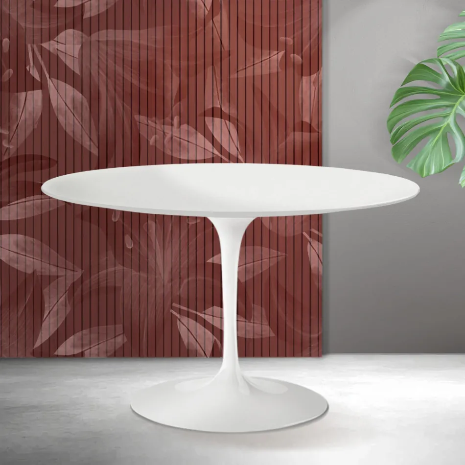 Okrągły stół Saarinen Tulip H 74 cm w kolorze matowej bieli Florim Ceramic - Scarlet Viadurini