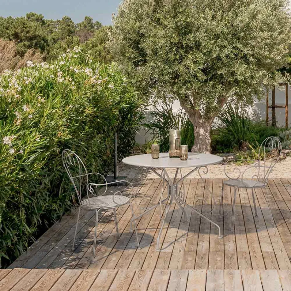Okrągły stół ogrodowy w stylu Shabby Chich z malowanej stali - Zaklęcie Viadurini