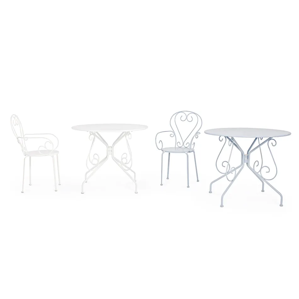 Okrągły stół ogrodowy w stylu Shabby Chich z malowanej stali - Zaklęcie Viadurini