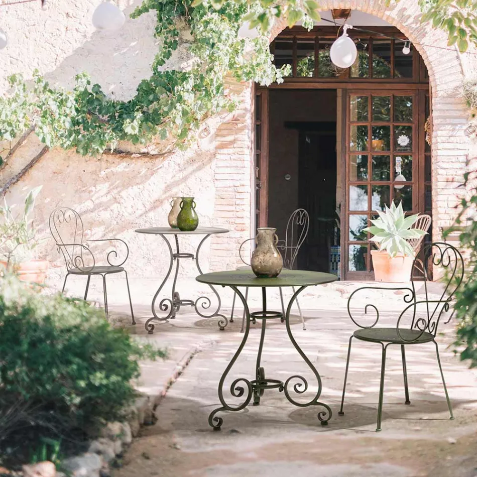 Okrągły stół ogrodowy w stylu Shabby Chich z malowanej stali - Zaklęcie Viadurini