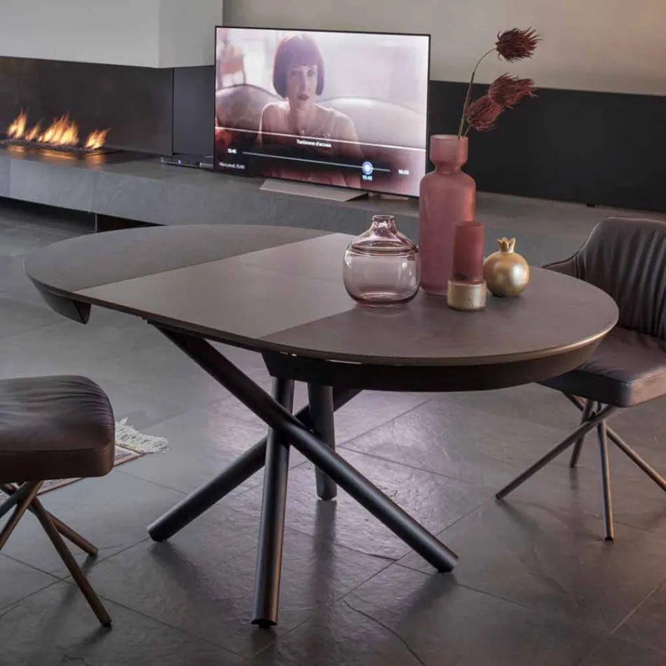 Okrągły Stół Do Jadalni Rozkładany do 165 cm z Ceramicznym Blatem - Pistolero Viadurini