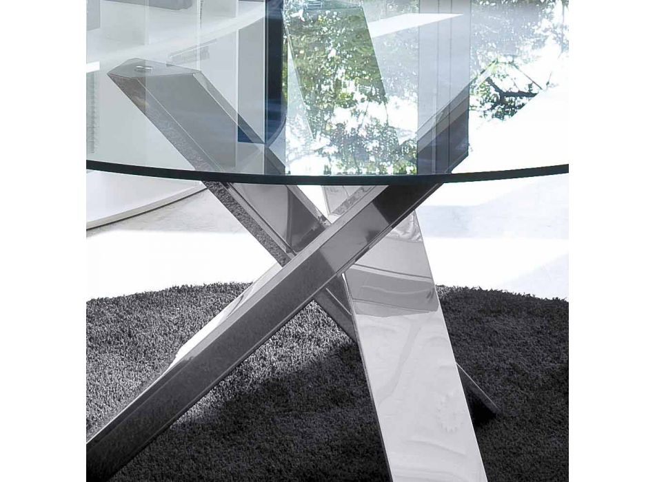 Okrągły stół design d.120 szklany blat wykonany we Włoszech Cristal Viadurini