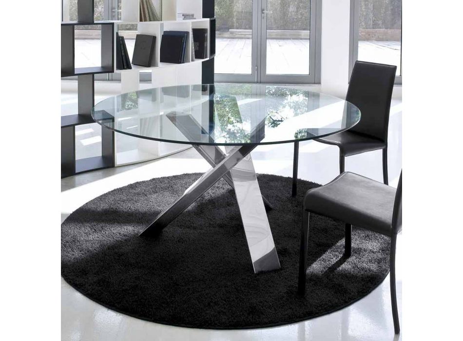 Okrągły stół design d.120 szklany blat wykonany we Włoszech Cristal Viadurini
