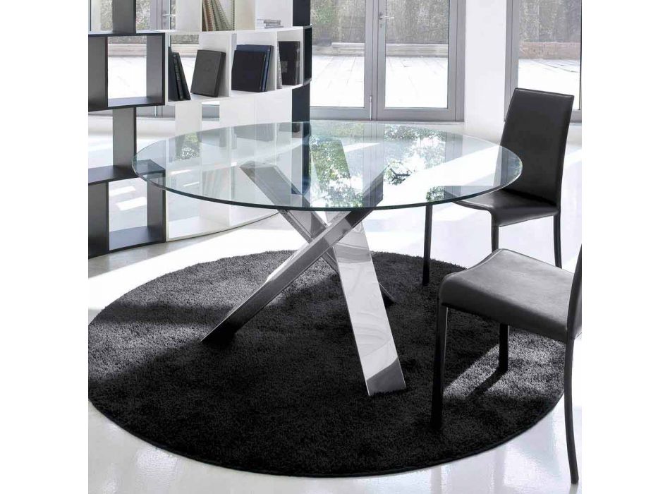 Okrągły stół design d.160 kryształowy blat wykonany we Włoszech Cristal Viadurini