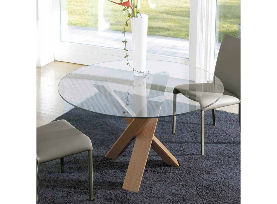 Okrągły stół design d.160 kryształowy blat wykonany we Włoszech Cristal Viadurini