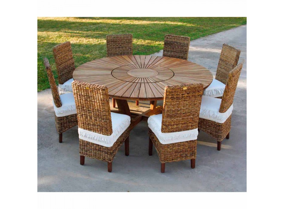 Okrągły stół z prawdziwego drewna tekowego i litego Viadurini