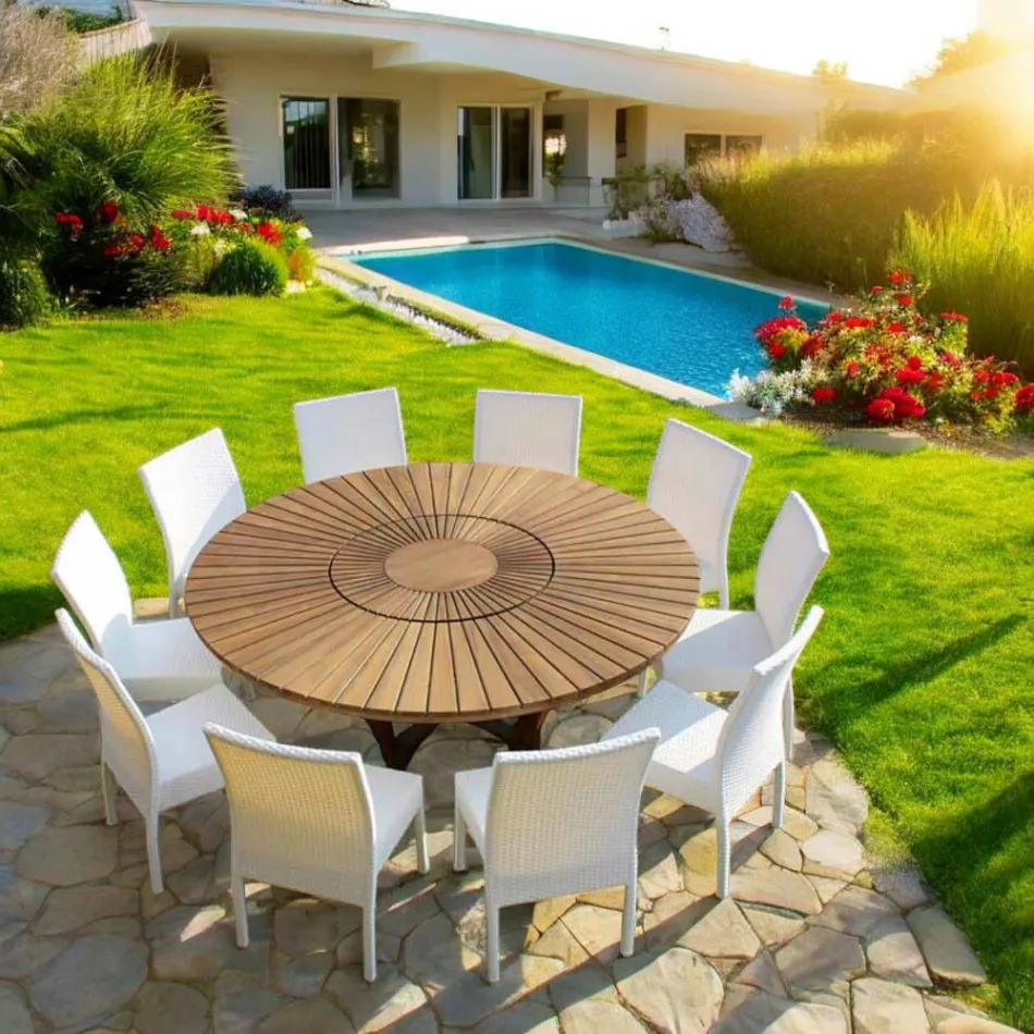 Okrągły stół z drewna tekowego do wnętrz / na zewnątrz Real Table, nowoczesny design Viadurini