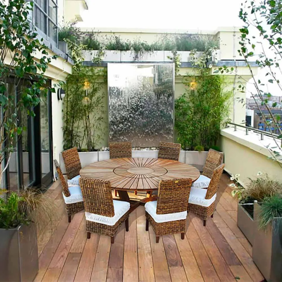 Okrągły stół z prawdziwego drewna tekowego i litego Viadurini