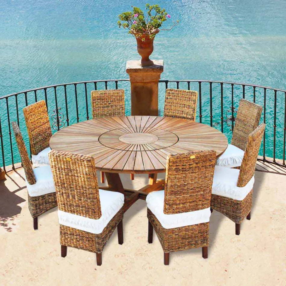 Okrągły stół z prawdziwego drewna tekowego i litego Viadurini