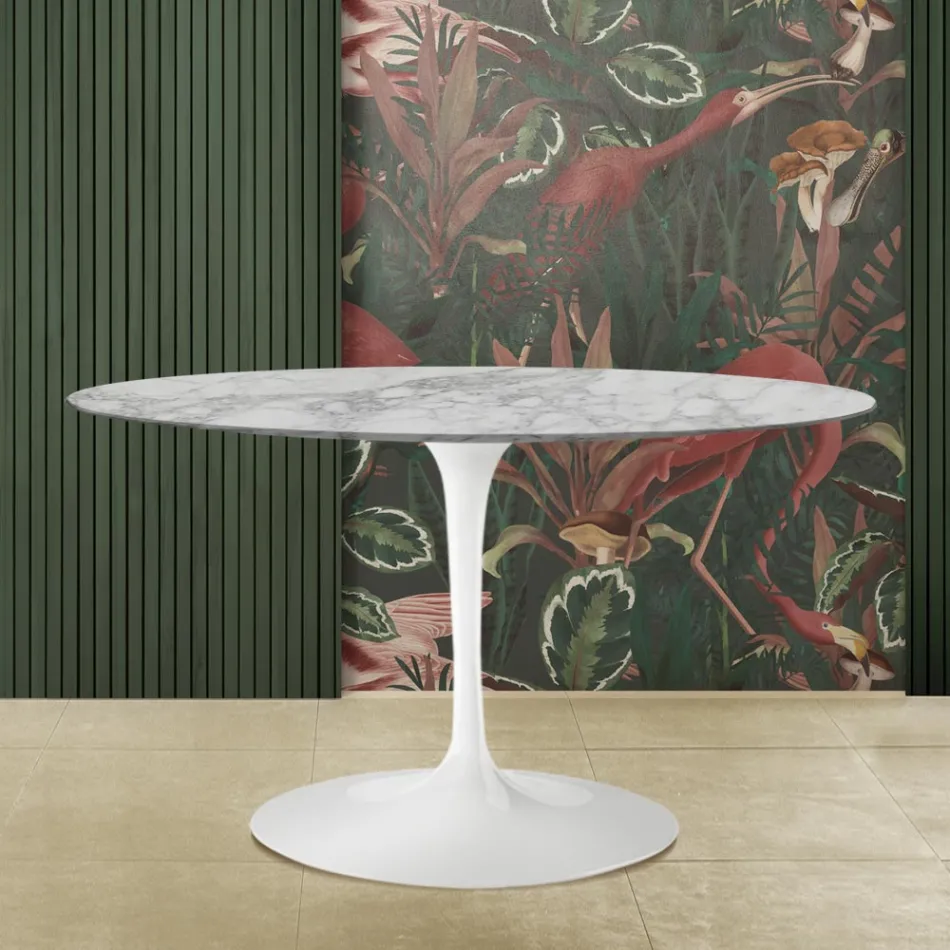 Eero Saarinen Tulip Table H 73 z owalnym blatem z marmuru Arabescato Made in Italy - Scarlet Viadurini