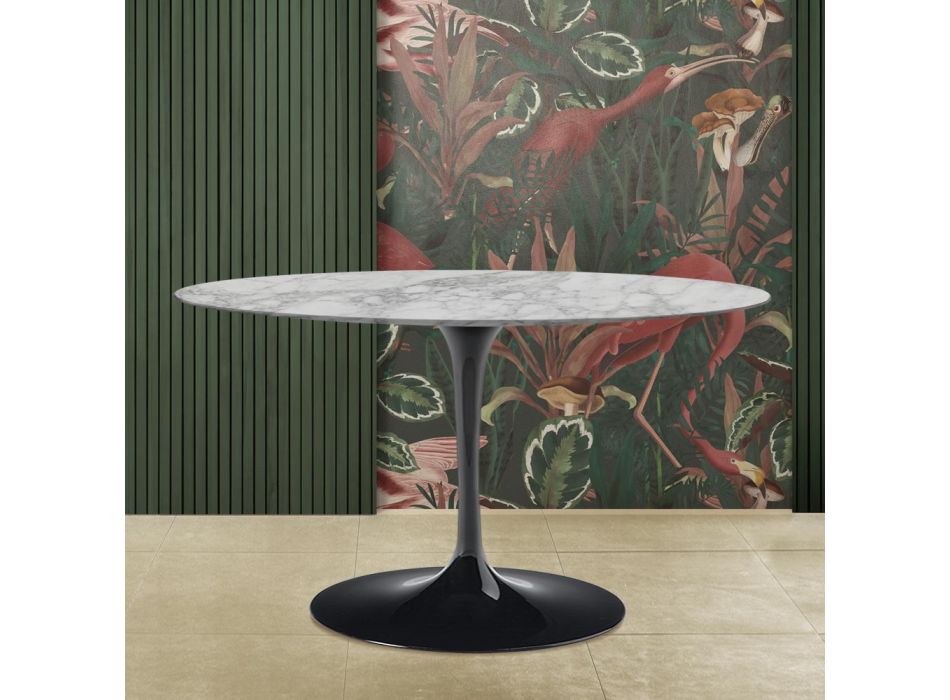Stół tulipanowy Eero Saarinen H 73 z owalnym blatem z marmuru Arabescato Made in Italy - Scarlet Viadurini