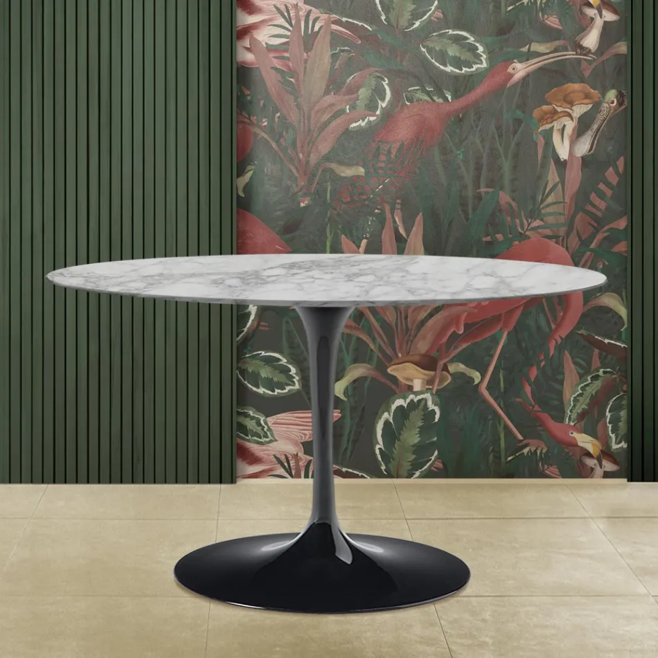 Eero Saarinen Tulip Table H 73 z owalnym blatem z marmuru Arabescato Made in Italy - Scarlet Viadurini