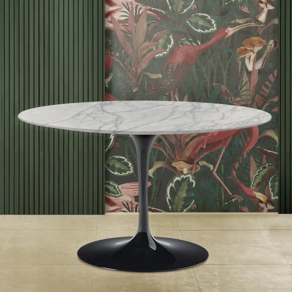 Stół Eero Saarinen Tulip H 73 z okrągłym blatem z marmuru Statuarietto Carrara Viadurini