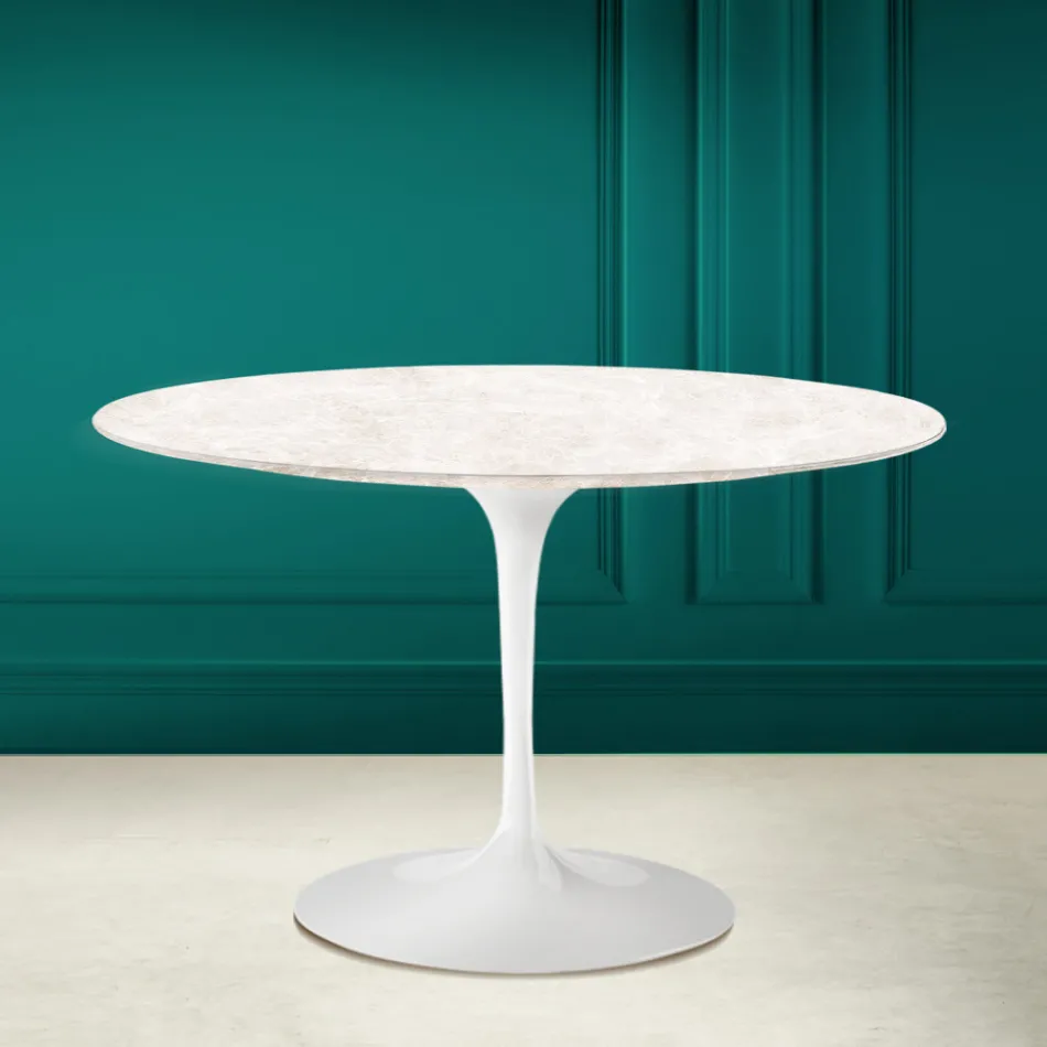 Stół Tulipan Eero Saarinen H 73 w Diamond Cream Ceramic Made in Italy - Scarlet Viadurini