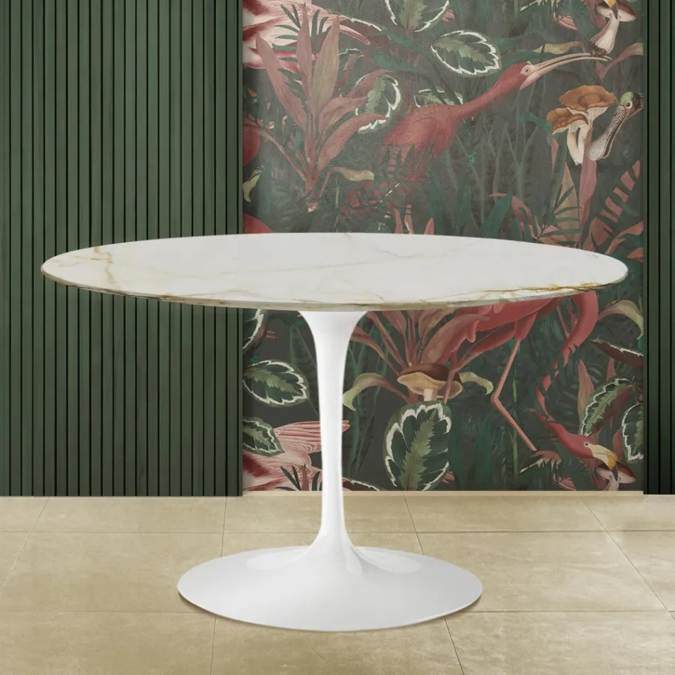 Eero Saarinen H 73 Stół Tulipan z marmuru Gold Caracatta Made in Italy Viadurini