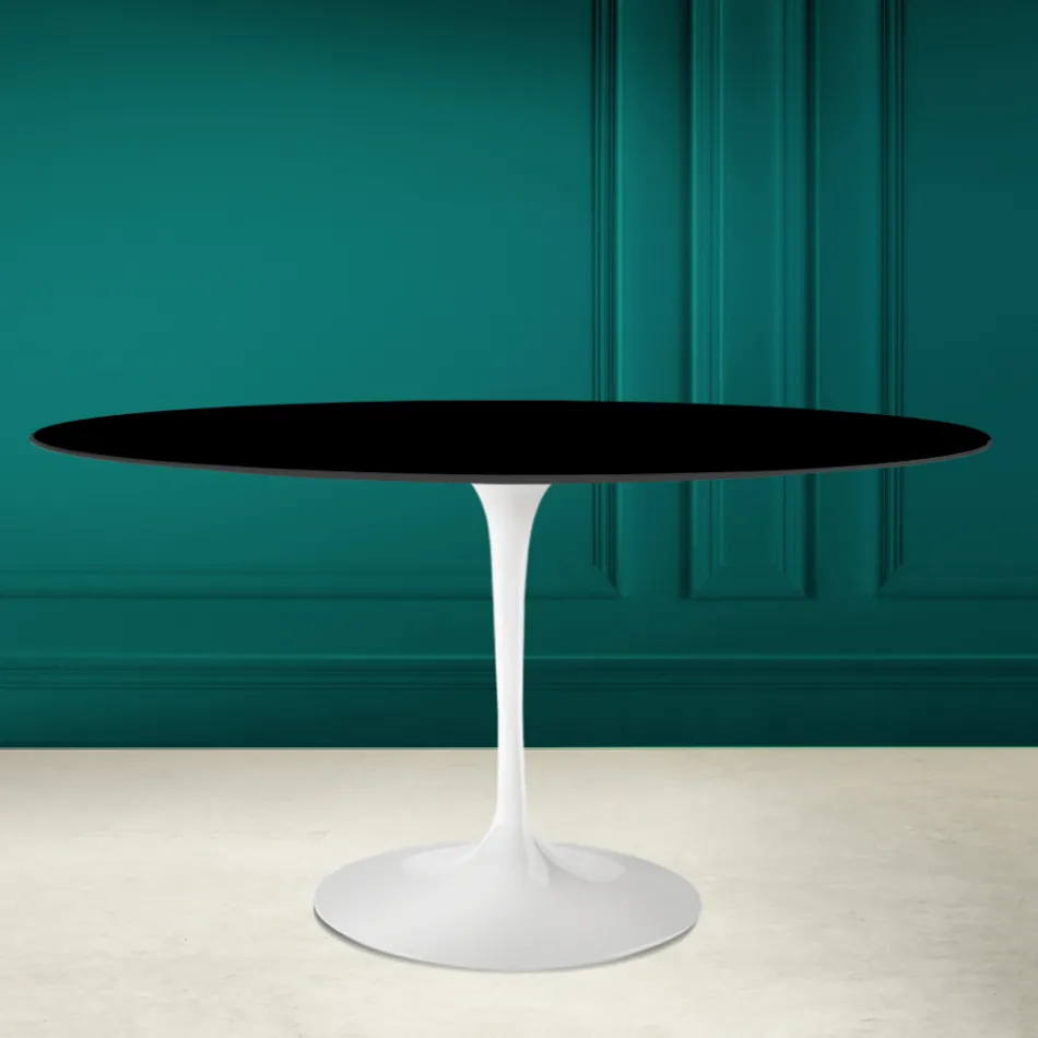 Stolik Tulipan Eero Saarinen H 73 Oval in Absolute Black Ceramic Made in Italy - Scarlet Viadurini