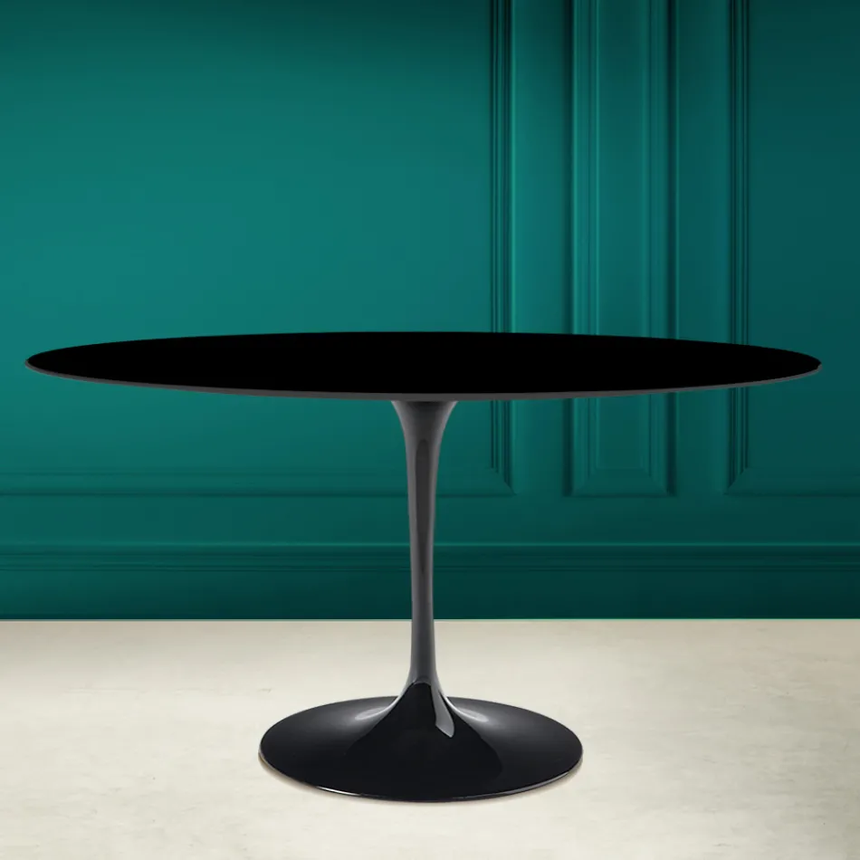 Stolik Tulipan Eero Saarinen H 73 Oval in Absolute Black Ceramic Made in Italy - Scarlet Viadurini