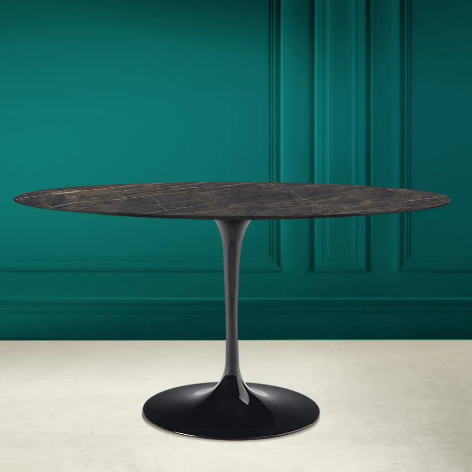 Stolik Tulip Eero Saarinen H 73 Owalny z ceramiki Noir Desire Made in Italy - Szkarłatny Viadurini