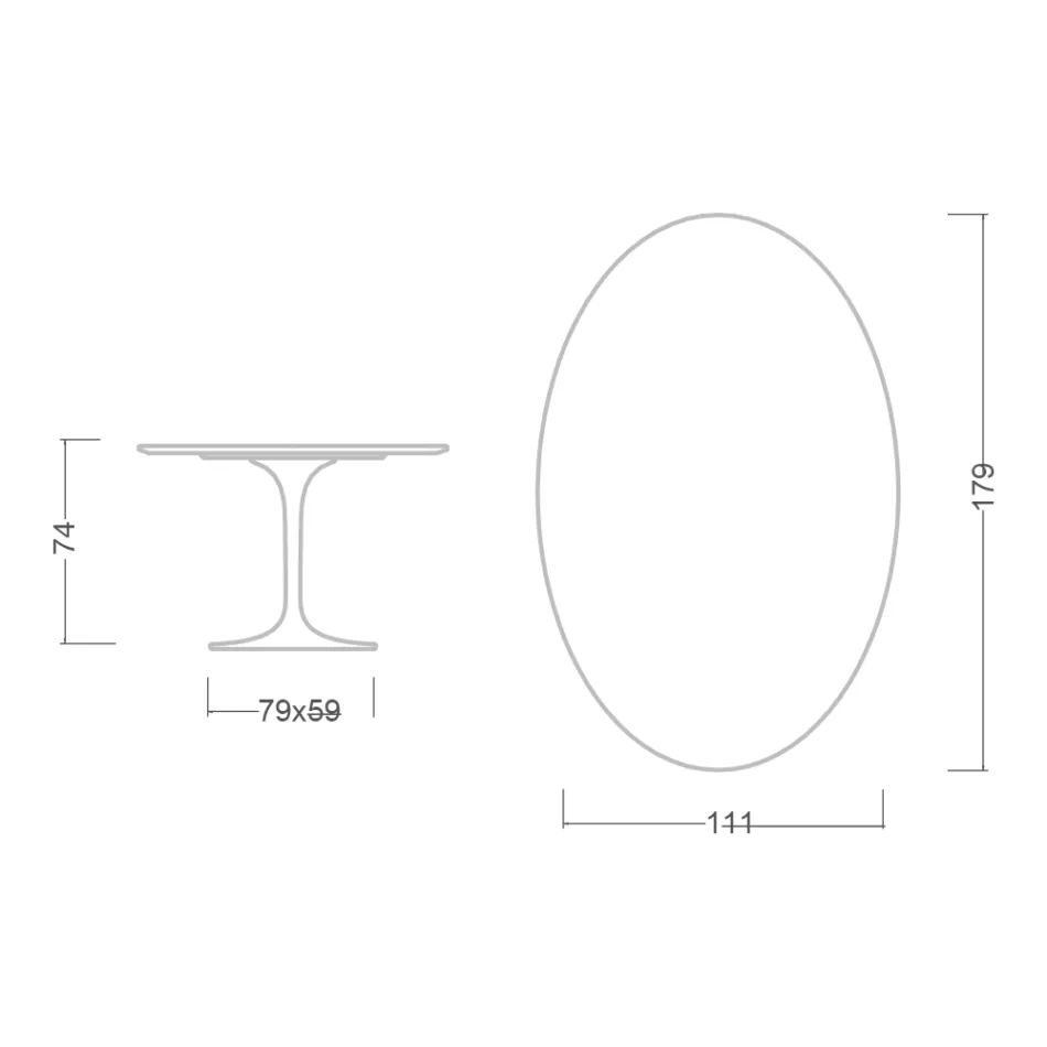 Stolik Tulip Eero Saarinen H 73 Owalny z ceramiki Noir Laurent Made in Italy - Szkarłatny Viadurini