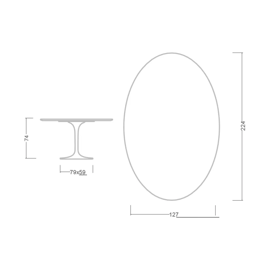 Stolik Tulip Eero Saarinen H 73 Owalny z ceramiki Rem Made in Italy - Szkarłatny Viadurini