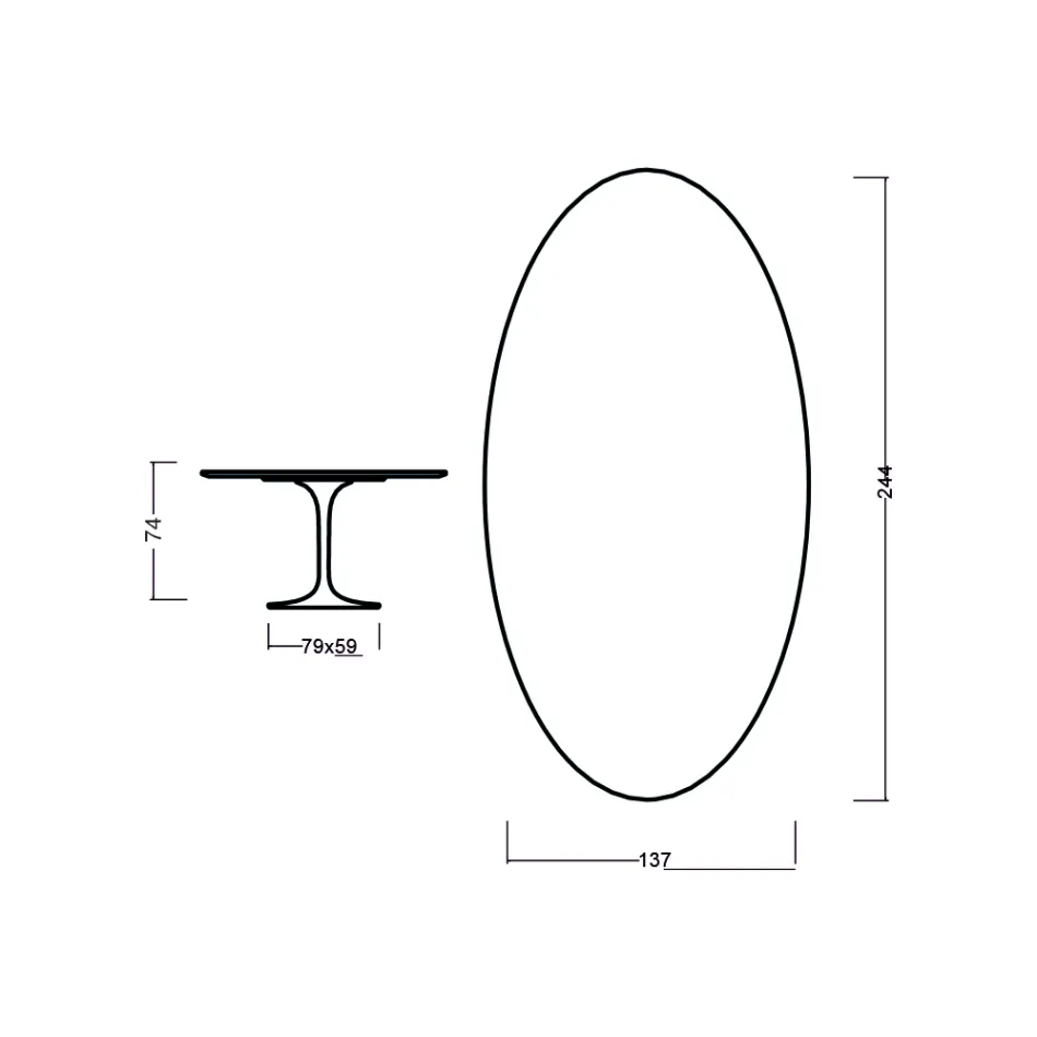 Stół Tulipan Eero Saarinen H 73 Owalny z naturalnego dębu Made in Italy - Szkarłatny Viadurini